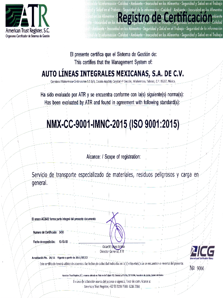 ISO 9001:2015 - Certificación Sistemas de Gestión de la Calidad